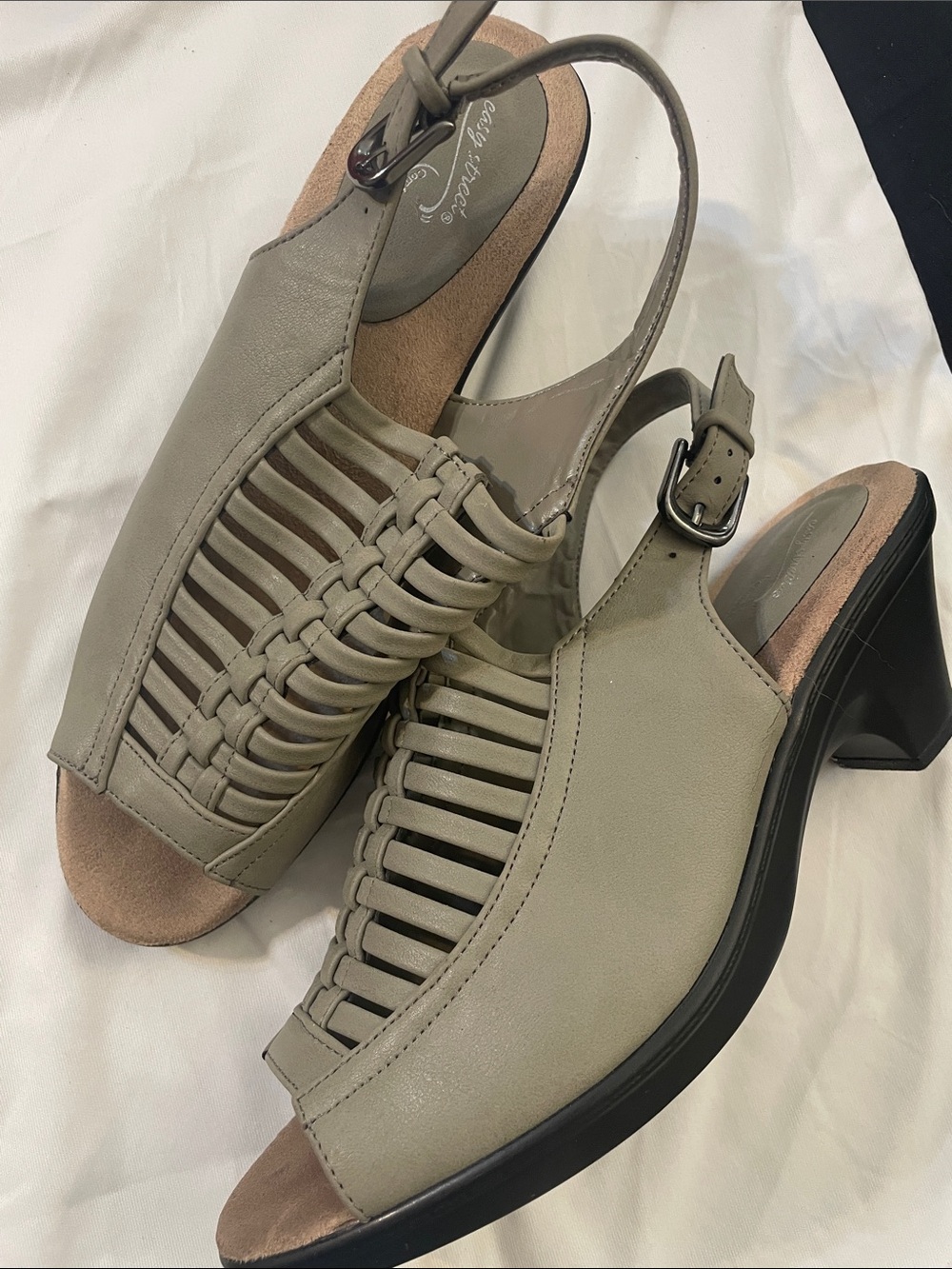 easy street Sage Green Woven Slingback Heels